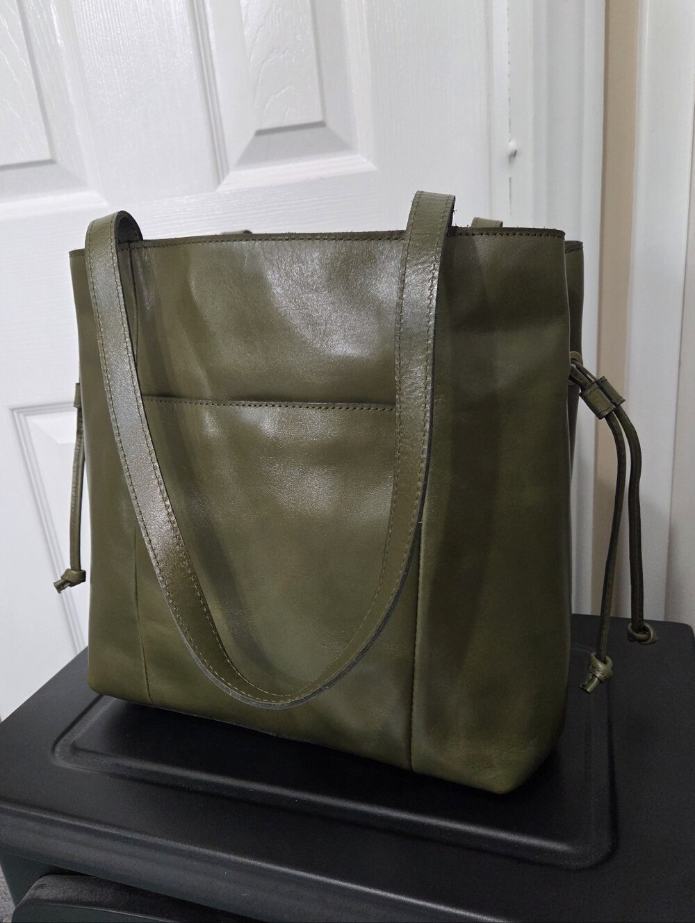 Patricia Nash Dark Olive Green Full Grain Leather Cameley Tote NWOT